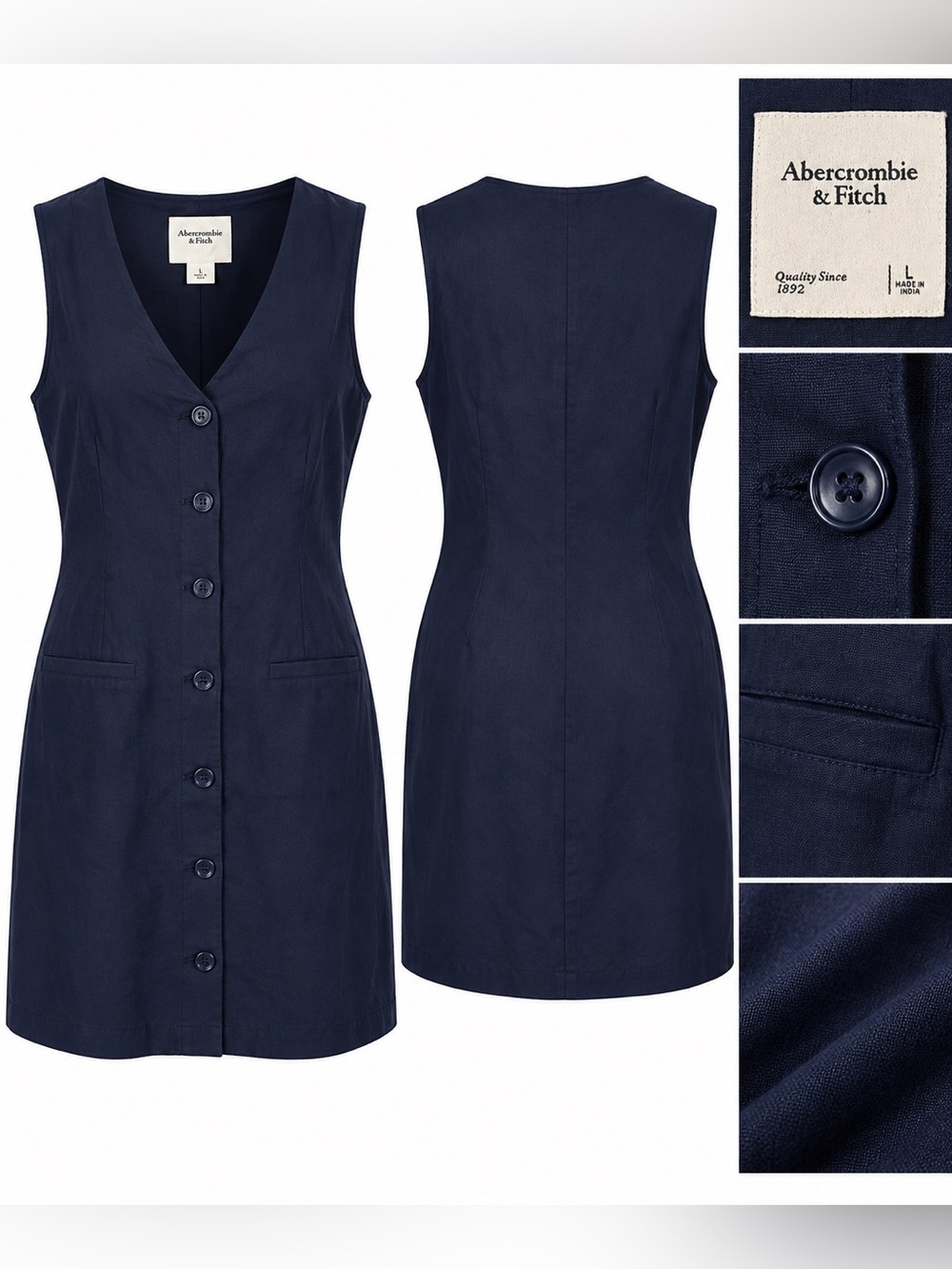 Abercrombie & Fitch Navy V‑Neck Button Front Dress